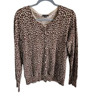 George Leopard Print Cardigan Sweater Latte Combo XL 16-18 V-Neck Button Front